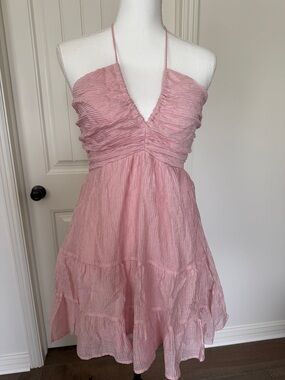 Pink Halter Mini Dress - Feminine Tiered Summer Style